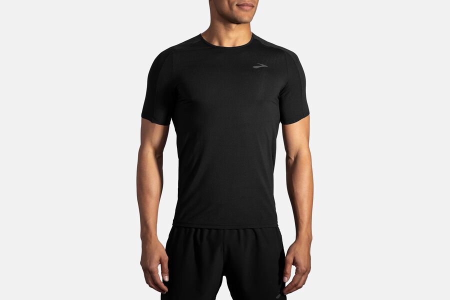 Mens Brooks Atmosphere Sleeve Tops Black | 693128-TJW